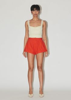 THE HOT PANTS Tailored Fashion, Summer Cut, White Elegance, Ruched Top, Mini Short, Summer 2023, Cotton Twill, Bralette, A Line