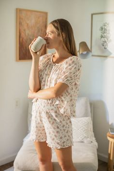 Alora Pajamas Comfortable Floral Print Sleepwear For Bedtime, Comfortable Floral Print Sleepwear, Comfortable Floral Print Sleepwear For Pajama Party, Spring Floral Print Sleepwear For Relaxation, Comfortable Floral Print Sleepwear For Spring, Spring Floral Print Sleepwear, White Floral Print Sleepwear For Lounging, White Floral Print Sleepwear For Relaxation, Floral Print Relaxed Fit Sleepwear For Bedtime