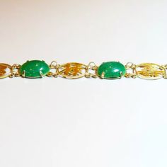 Vintage 14k Gold Chinese Characters Green "Old Jade" Aventurine Link Bracelet | eBay Luxury Green Oval Bracelet, Luxury Green Onyx Gemstone Jewelry, Fine Jewelry Bracelet With Cabochon, Elegant Aventurine Bracelet Jewelry, Oval Jade Jewelry With Natural Stones, Elegant Aventurine Bracelet, Classic Gold Jade Jewelry, Classic Jade Jewelry For May Birthstone, Elegant Aventurine Gemstone Jewelry