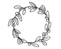 a black and white drawing of an olive wreath with leaves, berries and buds on it