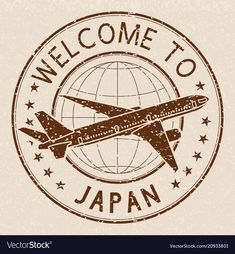 welcome to japan stamp with an airplane