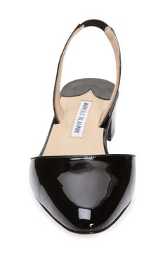 A elegantly minimal design in liquid-shine patent leather helps elevate this block-heel pump featuring a softly pointed toe and slim slingback strap. 1 1/2" heel (38mm) (size 38.5) Elasticized slingback strap Leather upper, lining and sole Made in Italy Women's Designer Shoes Classic Patent Leather Slingback Pumps For Office, Elegant Patent Leather Slingback Pumps For Work, Classic Slingback Patent Leather Heels, Evening Patent Leather Slingback Pumps With Low Heel, Evening Low Heel Patent Leather Slingback Pumps, Elegant Patent Leather Slingback Pumps With Open Heel, Sleek Block Heels With Sculpted Heel For Evening, Sleek Block Heels For Evening With Medium Width, Sleek Evening Block Heels With Almond Toe