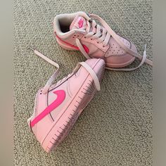 Good Used Condition. Pink Leather Basketball Shoes With Laces, Pink Leather Basketball Shoes, Pink Leather Lace-up Basketball Shoes, Pink Lace-up Skate Shoes With Rubber Waffle Outsoles, Pink Jordan Shoes With Rubber Sole, Pink Low-top Leather Jordan Shoes, Pink Low-top Jordan Shoes, Pink Sneakers With Elastic Laces And Round Toe, Pink Round Toe Sneakers With Elastic Laces