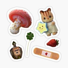 the stickers are all different shapes and sizes, including an umbrella, mushroom, starfish