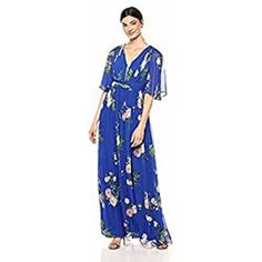 100% Polyester Zipper Closure Elegant Blue Chiffon Dress For Garden Party, Blue Floral Print Chiffon Maxi Dress, Blue Chiffon Spring Dress For Casual Occasions, Spring Blue Chiffon Dress For Casual Wear, Blue Floral Print Chiffon Dress For Party, Blue Chiffon Dress For Garden Party, Flowy Georgette Cocktail Dress, Flowy Georgette Dress For Cocktail, Flowy Georgette Dress For Cocktail Occasions