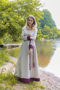 "100% Linen dress in a historical style. Early medieval linen dress, universal for the Vikings and Slavs or any others reenactors. Based on medieval iconography and archaeological finds from Europe. Simple minimalistic dress for every day or any other event. Two wedges and modern cut of the sleeves help the dress to fit your figure well, move freely and look great at the same time! ----------------------------------------------------------- FABRIC The materials are resistant to washing and the q Cotton Dresses For Larp, Peasant Style Medieval Linen Dress For Larp, Peasant Style Linen Medieval Dress For Larp, Peasant Style Long Sleeve Linen Medieval Dress, Fitted Linen Medieval Dress, Medieval Style Linen Dress For Larp, Medieval Linen Dress For Larp And Medieval Festivals, Medieval Linen Dress For Larp And Festivals, Woman Viking