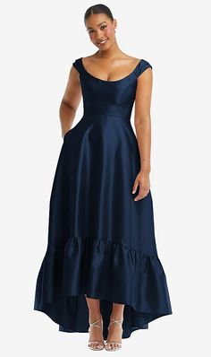 Wedding Day Essentials, High Low Bridesmaid Dresses, Formal Wedding Guest Dress, Hi Low Skirts, Navy Blue Bridesmaid Dresses, Dress Code Wedding, Navy Bridesmaid Dresses, Taffeta Dress, Infinity Dress