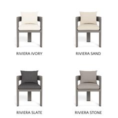 four different types of chairs with names in spanish and english, sitting side - by - side