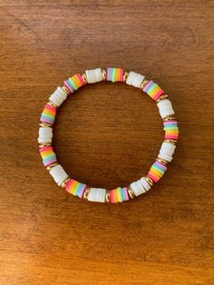 bracelet size is about 6.75 inches :) Preppy Make Bracelet Aesthet, Preppy Heishi Bead Bracelet, Preppy Heshi Bead Bracelets, Clay Bead Necklace Combos, Clay Bead Shell Bracelet, Rainbow Heishi Bracelet, Best Friend Bracelets Clay Beads, Clay Was Bracelet Ideas, Bracelet Ideas For Small Business