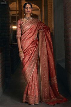 Meenakari brocade saree with kasab work and embellished kundan-sequin. Comes with blouse and petticoat.
Components:3
Embroidered
Neckline:V Neck
Sleeve Length:Half
Fabric: Brocade
Bead tassels
Note: Actual colours and motif design may vary slightly from the images shown.  - Aza Fashions Brocade Saree, Couple Wedding Dress, Brocade Blouse, Party Sarees, Saree For Women, Brocade Blouses, Saree Designs Party Wear, Wedding Saree Indian, Tarun Tahiliani