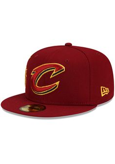 This Cleveland Cavaliers Maroon Fitted Hat features a front embroidered team logo on a structured crown with flat visor and fitted sizing. You'll be ready to show your Cavaliers pride with this Cap! Go Cavaliers!! Front embroidered team logo, Fashion alternate colorway, Side New Era logo, Fitted 59FIFTY sizing, Polyester material, Wipe clean with cloth or cleaning kit, 4 Fitted Flat Crown Hat For Baseball Season, Flat Crown Fitted Hat For Baseball Season, Snapback Fitted Hat With Team Logo, Fitted Hat With Team Logo For Sports Events, Red Flat Crown Baseball Cap For Baseball Season, Flat Brim Baseball Cap With Team Logo, Flat Crown Baseball Cap With Embroidered Logo, Casual Fitted Hat With Flat Crown For Fans, Team-colored Snapback Hat With Team Logo