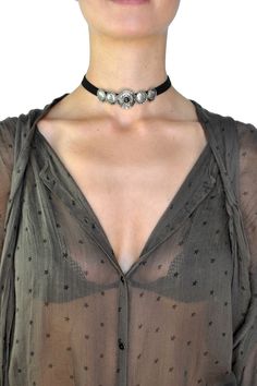 Jewel Cult - Silverado Choker Necklace, $18.00 (http://www.jewelcult.com/silverado-choker-necklace/) Elegant Concho Jewelry For Festival, Festival Silver Metal Choker, Festival Metal Pendant Choker, Festival Adjustable Choker Necklace, Festival Pendant Metal Choker, Adjustable Oxidized Choker Jewelry, Silver Choker For Festival, Adjustable Concho Necklaces For Festival, Metal Choker For Festival