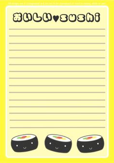 a yellow lined paper with sushi on it