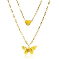 PRICES MAY VARY. 🌈 Non Tarnish Plated 18k Gold Necklace - This butterfly necklace is made of delicate stainless steel plated with 18k and AAAA zircon stones, lead-free, nickel-free and non-allergenic, so you don't have to worry about rusting or tarnishing when you wear it, and it will keep its shine for a long time 🌈 Butterfly Jewelry Gift - This layered butterfly necklace consists of small hearts and double layered butterflies, which makes the butterflies look three-dimensional like they're a Mother's Day Jewelry Pendant With Butterfly Charm, Mother's Day Jewelry With Butterfly Pendant, Mother's Day Butterfly Pendant Jewelry, Gold Adjustable Butterfly Necklace With Clavicle Chain, Yellow Dangle Necklaces As Gifts, Adjustable Gold Butterfly Necklace With Clavicle Chain, Yellow Heart-shaped Jewelry For Mother's Day, Dainty Plated Chain Necklace For Gift, Valentine's Day Butterfly Charm Jewelry Gift