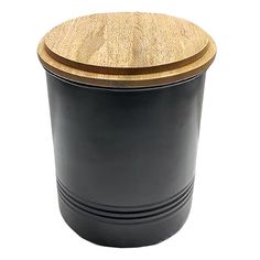 a black container with a wooden lid