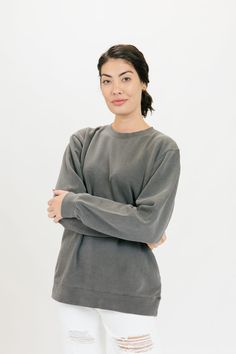 An oversized style, this cotton sweatshirt gets better with every wash. Created as a year-round closet staple, this piece easily packs in your travel bag for that surprising chilly night on vacation, or for a day of errands back home. We think you'll live in it!∙ Oversized, loose fit∙ Mid-weight, ultra-soft cotton and fleece∙ Crew neck with 1-inch ribbing at neck, 2.5-inch ribbing at cuffs and waist∙ Preshrunk. Due to pigment dye, machine wash with dark colors only. Tumble dry low For our oversi Winter Loungewear Washed Black Sweatshirt, Comfortable Cotton Sweatshirt For Loungewear, Comfortable Gray Sweatshirt For Loungewear, Comfortable Relaxed Fit Sweatshirt For Everyday, Comfy Relaxed Fit Sweatshirt For Everyday, Comfortable Drop Shoulder Sweatshirt For Everyday, Comfortable Everyday Drop Shoulder Sweatshirt, Cozy Soft-washed Everyday Sweater, Relaxed Everyday Winter Sweats