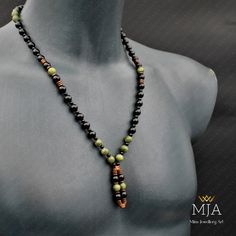 Jade Necklace, Black Onyx bead Necklace, Handmade Jade, And Onyx Yoga Necklace, Good Luck Jewelry, Copper Hematite Stone Summer Necklace - The Necklace 24 Inc - Other designs www.etsy.com/shop/minejewelleryart The handmade necklace is made of a jade onyx hematite Pendant, 8 mm jade beads, 8,4 mm black onyx beads, copper hematite stone accessory, and black nylon cord, at the ends I used lobster claw. The products are custom-made and done of their kind. They can be differentiated at the minimum le Black Necklaces With Round Natural Stones, Black Gemstone Beads Necklace For Healing, Black Beaded Necklaces With Natural Stones For Gifts, Black Necklaces With Gemstone Beads For Healing, Black Necklace With Gemstone Beads For Healing, Black Necklace With Healing Gemstone Beads, Obsidian Necklace With 8mm Beads As Gift, Traditional Long Black Necklace, Black Spiritual Beaded Necklaces With Polished Beads