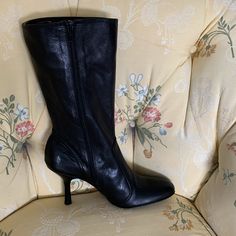 Beautiful Classic Coach Leather High Boot Size 8 1/2 Brand New Elegant Inner Zipper Beautifully Made Timeless Coach Made In Italy Classic Black Mid-calf Boots With Leather Lining, Classic Boots With 4-inch Heel And Round Toe, Classic Round Toe Boots With 4-inch Heel, Classic Black Leather Mid-calf Boots, Fitted Leather Mid-calf Boots For Business, Classic Fitted Black Mid-calf Boots, Formal Fitted Mid-calf Boots With Almond Toe, Elegant Wide Calf Mid-calf Boots With Leather Lining, Formal Mid-calf Boots With Wide Calf And Leather Lining