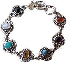 Spiritual Oval Sterling Silver Bracelet, Bohemian Silver Multi-stone Bracelets, Bohemian Sterling Silver Gemstone Bracelet, Bohemian Silver Bracelets With Multi-stone, Silver Bohemian Bracelet With Multi-stone, Bohemian Oval Sterling Silver Bracelet, Bohemian Multi-stone Sterling Silver Bracelets, Bohemian Sterling Silver Multi-stone Bracelets, Black Onyx Bracelet