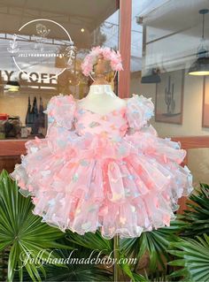 ♥ BABY BUTTERFLY HANDMADE TULLE DRESS ♥ This stunning pink dress with a beautiful butterfly design is a must-have for any little girl's wardrobe. Created by the talented team at JollyHandmadeBaby, this unique dress features 3D butterflies made from tulle material, with three tiered ruffles and puffs consisting of six layers for a truly magical look. The dress is not only stylish but also comfortable, perfect for keeping your baby motivated and happy. ♥ The dress comes with short sleeves and a la Pink Fairy Dress For Summer Dress-up, Pink Whimsical Fairy Dress For Spring, Whimsical Pink Fairy Dress For Spring, Pink Ruffled Tutu Dress For Spring, Pink Princess Fairy Dress For Spring, Spring Pink Princess Fairy Dress, Cute Pink Fairy Dress For Spring, Whimsical Pink Tutu Dress For Summer, Sweet Fairy Dress For Spring Party