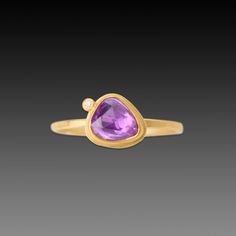 This gorgeous ring features a lavender-pink, rose cut sapphire wrapped in warm 22k gold, and accented with a single sparkling diamond. This ring is lovely on its own, and stacks beautifully with others in the collection. The setting measures approximately 6.5mm x 7.5mm. 18k gold 1.5mm, hammered band. Matte finish. Hand Painted Gifts, Gorgeous Ring, Lavender Pink, Pink Sapphire Ring, Hammered Band, Painted Jewelry, Hand Painted Jewelry, Sparkling Diamond, Gold Ring Stack