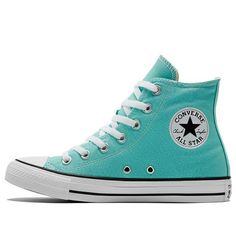 The Converse Chuck Taylor All Star 'Bright Teal Green' is a classic silhouette with a modern twist. Featuring a sleek green colorway, this sneaker is perfect for everyday wear. The rubber sole provides cushioning and stability, while the anti-collision design at the toe protects your feet from any bumps or scrapes. Inspired by the vibrant colors of nature, this sneaker is perfect for any outdoor activity. With its timeless style and modern features, the Converse Chuck Taylor All Star 'Bright Teal Green' is the perfect addition to your wardrobe. (SNKR/Unisex/Non-Slip/High Top/Wear-resistant) All Star Verde Agua, Bright Converse, Aqua Converse, Bright Tops, Alex Core, Teal Converse, Teal Shoes, Cute Converse, Colors Of Nature