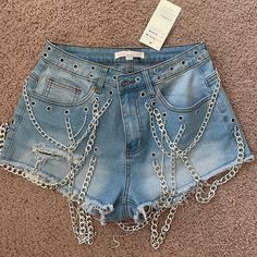 I Bought For The Festival. I Couldnt Go Festival So I Am Selling This Beautiful New Brand Short Alter Clothes, Low Rise Jean Shorts, Low Rise Jean, Studded Denim, Altering Clothes, Spiderman Comic, Short Jeans, Denim Short, Distressed Denim Shorts