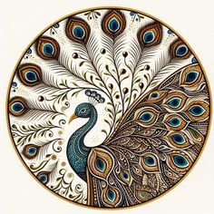 a peacock is shown in the center of a circle