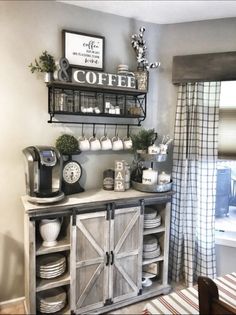 a coffee bar in the corner of a room