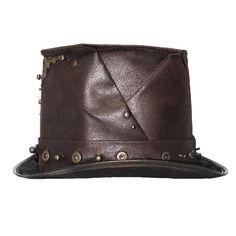 Steampunk Metallic Brown Unisex Spiked Leather Top Hat Vintage Fitted Top Hat For Cosplay, Steampunk Costume Top Hat, Fitted Steampunk Costume Hats And Headpieces For Cosplay, Steampunk Fitted Top Hat For Halloween, Steampunk Fitted Mini Hats For Halloween, Fitted Steampunk Top Hat For Halloween, Fitted High Crown Top Hat For Cosplay, High Crown Cosplay Hat, Steampunk High Crown Top Hat For Cosplay