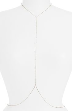 Glam up your look with this dainty body chain detailed with beaded stations for elegant sparkle. 18k-gold plate or sterling silver plate Made in the USA or imported Delicate Silver Body Chain For Party, Adjustable Silver Body Jewelry With Delicate Chain, Delicate Adjustable Gold Body Chain, Silver Dainty Delicate Chain Body Chain, Silver Dainty Body Jewelry With Delicate Chain, Dainty Silver Body Jewelry With Delicate Chain, Silver Dainty Delicate Body Chain, Elegant Gold Beaded Body Chain, Delicate Gold Body Chain