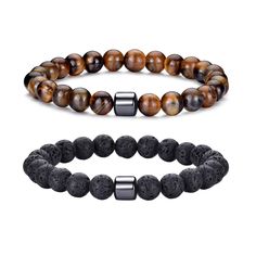 PRICES MAY VARY. [Beaded Bracelets Set]: Mens beaded bracelets set consists of 2 or 4 different beaded bracelets for men. Including tigers eye stone, lava stone, white turquoise and frosted black beads, etc. The size of each bead is 8mm. This simple and elegant mens bracelet can match any outfit. [Mens Bead Bracelet]: The material of mens bead bracelet comes from nature and has high purity and energy. Tiger's eye, lava stone and obsidian combine to create a mens bracelets set. Each bead is uniqu Blue Tiger Eye Bracelet, Mens Bracelet Set, Bracelets Men, Lava Rock Bracelet, Howlite Bracelet, Mens Bracelets, Obsidian Bracelet, Lava Stone Bracelet, Brown Bracelet