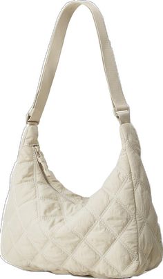 Versatile Quilted Beige Bag, Trendy Nylon Softback Shoulder Bag, Trendy Nylon Hobo Crossbody Bag, Trendy Beige Nylon Shoulder Bag, Trendy Quilted Nylon Shoulder Bag, White Nylon Crossbody Shoulder Bag, Large Capacity Nylon Crossbody Hobo Bag, Trendy Beige Nylon Bags, Casual Beige Quilted Shoulder Bag