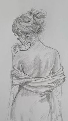 a drawing of a woman with her back to the camera