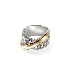 14K Gold & Sterling Silver Essential Crossover Ring Crossover Ring, Sterling Silver Rings Bands, Textured Ring, John Hardy, Diamonds And Gold, Sterling Silver Bands, Gold Leather, Ring Gold, Silver Rose Gold