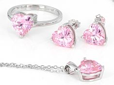 Bella Luce ® pink diamond simulants 10.44ctw heart, rhodium over sterling silver heart earrings, ring, and pendant with chain. Earrings measure approximately 0.31"L x 0.19"W and have pushback backings. Ring measures approximately 0.75"L x 0.31"W and is not sizable. Pendant measures approximately 0.56"L x 0.31"W and has an 18" cable chain with a spring ring closure. The diamond equivalent weight is 6.84ctw. Heart-shaped Cubic Zirconia Jewelry For Valentine's Day, Sterling Silver Heart Jewelry Sets For Anniversary, Cubic Zirconia Heart Pendant Jewelry For Wedding, Heart-shaped Cubic Zirconia Jewelry Sets For Valentine's Day, Dazzling Heart-shaped Jewelry For Weddings, Heart-shaped Cubic Zirconia Jewelry Gift, Dazzling Heart-shaped Jewelry Gift, Dazzling Heart Shaped Jewelry For Gifts, Dazzling Heart-shaped Jewelry For Gifts