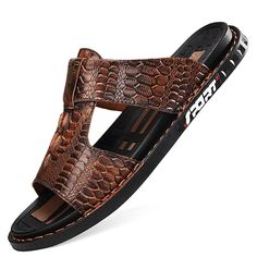 Category:Slippers  Flip-Flops,Sandals; Upper Materials:Crocodile,Nappa Leather; Embellishment:Splicing,Hollow-out; Season:Summer; Gender:Men's; Activity:Walking; Toe Shape:Open Toe; Style:Beach,Casual; Outsole Materials:Rubber; Occasion:Home,Daily; Closure Type:Loafer; Function:Breathable; Pattern:Color Block,Solid Colored; Listing Date:04/18/2023; 2024 Trends:Outdoor Slippers,Leather Sandals,Fashion Sandals; Foot Length:; SizeChart1_ID:2:183835; Size chart date source:Provided by Supplier.; US Size:; UK Size:14.5; EU Size:50 Men Leather Sandals Fashion, Mens Leather Sandals, Outdoor Slippers, Sport Shoes Men, Loafer Slippers, Crocodile Print, 2024 Trends, Flip Flop Slippers, Casual Slippers