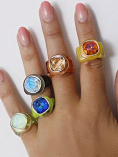 Swarovski Cocktail Rings | Modern Ring Designer – MOUNSER Ring Pops, Enameling Jewelry, Rave Culture, Beautiful Baubles, Ring Pop, Acrylic Ring, Taking Shape, Chunky Rings, Gem Ring