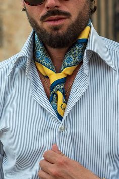 The rich medallion design will transport you to the cobblestone streets of Italy, while the luxurious silk feels sumptuously smooth against your neck. Made in Italy. The classic neckerchief size: Approx. 27" x 27". A comfortably large size that fits most men, unlike smaller bandanas. 100% silk twill: A soft, silky fabric traditionally used in men's tailoring for its look and its drape. Characterized by a diagonal weave which makes it very durable. Hand rolled hems: For the ultimate in luxury and Classic Neckwear For Gifts, Classic Business Scarves With Ties, Classic Business Scarves, Classic Silk Neckwear With Pocket Square, Classic Silk Scarf With Ties, Classic Gold Silk Scarf For Formal Occasions, Classic Scarf Neckwear As Gift, Luxury Silk Scarf For Business, Classic Silk Scarf For Gift