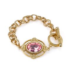 Gold Tone Light Rose Pink Swarovski Crystal Toggle Bracelet Channel Jewelry, 1928 Jewelry, Pink Swarovski, Vintage Inspired Jewelry, Light Rose, Floral Pendant, Toggle Bracelet, Watches Women Fashion, Pink Bracelet