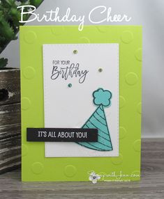 a birthday card with the words it's all about you on it and a green background