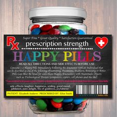 Funny and Clever this Jar of Emergency Chill Pills label is the perfect gag gift for so many occasions! This chills pills printable label is a perfect funny and gag gift for a Professional Office Gift, teacher gift, Christmas Gift, Birthday Gift, Boss Gift or Coworker GiftLabel features beautiful bright colors on faux Selfcare Kit, Daycare Gifts, Vet Hospital, Boss Gifts, Friend Canvas, Surgery Gift, Candy Labels, Chill Pill, Gift Printable