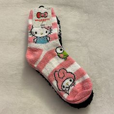 Hello Kitty & Friends Crew Fuzzy Socks 2 Pairs Size: 4-10 Super Soft Pink Socks For Indoor Use, Soft Pink Indoor Socks, Cute Super Soft Socks For Indoor, Cute Super Soft Indoor Socks, Cute Winter Non-slip Socks, Cute Pink Winter Socks, Cute Soft Pink Socks, Super Soft Pink Casual Socks, Casual Super Soft Pink Socks