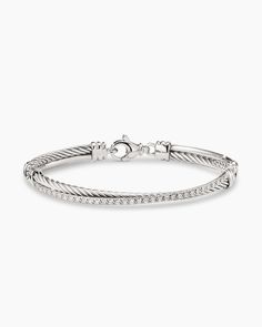 Crossover Link Bracelet in Sterling Silver with Diamonds, 3mm Classic White Gold Stackable Chain Bracelet, Classic Diamond Bracelet With Sterling Silver Clasp, Luxury Silver Stackable Tennis Bracelet, Linked Bracelet, Bracelet With Diamonds, David Yurman Bracelet, Silver Bracelets For Women, Cable Bracelets, Women's Bracelets