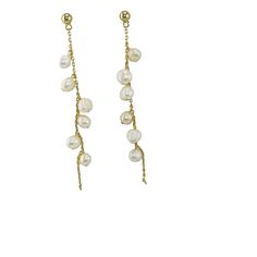 Freshwater pearls wrapped on silver gold plated chain are perfect for the everyday. Elegant Pearl Earrings With Pearl Chain, Chic Pearl White Jewelry With Pearl Chain, Chic Pearl-embellished Pearl White Jewelry, Party Pearl Jewelry With Gold Chain, Dainty Pearl Chain Earrings For Party, Pearl White Dangle Earrings With Pearl Chain, Dangle Pearl Earrings With Pearl Chain, Delicate Pearl Chain Earrings For Party, Chic White Pearl Earrings With Pearl Chain