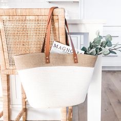 This Two Toned Tote Bag is one of our best selling bags! It features a cotton rope base with jute accent and leather handles. Size: 12.5” x 10” x 6” Canvas Beach Bag With Handles For Daily Use, Everyday Beach Bag With Leather Handles And Canvas Material, Everyday Canvas Beach Bag With Leather Handles, Casual Cream Jute Bag, Double Handle Canvas Beach Bag With Leather Handles, Canvas Beach Bag With Double Leather Handles, Canvas Beach Bag With Leather Double Handles, Canvas Tote Beach Bag With Leather Handles, Beach Bags With Leather Handles And Cotton Material