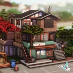 an animated image of a house in the middle of town