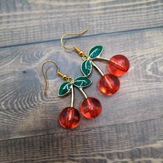 Beautiful cherry glass earrings Retro Dangle Earrings Gift, Retro Dangle Earrings For Gift, Handmade Cherry Jewelry For Party, Cherry Party Jewelry For Pierced Ears, Retro Drop Earrings Jewelry Gift, Cherry Colored Drop Earrings With Ear Wire, Cherry Dangle Earrings With Ear Wire, Retro Red Dangle Earrings, Cherry Dangle Earrings For Party