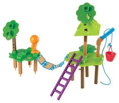 there is a toy set with trees and ladders