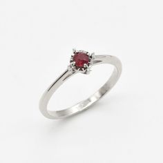 Real Red Ruby Ring - 18k White Gold Ring - Genuine July Birthstone Ring Luxury Solitaire Ruby Ring For Formal Occasions, Timeless Red Ring With Polished Finish, Luxury Solitaire Ruby Ring For Formal Events, White Gold Ruby Ring In Platinum, Formal Ruby Ring With Round Stone In White Gold, Formal Round Ruby Ring In Fine Jewelry Style, Ruby Ring With Prong Setting For Promise, Ruby Promise Ring With Round Band, Luxury Round Cut Ruby Promise Ring